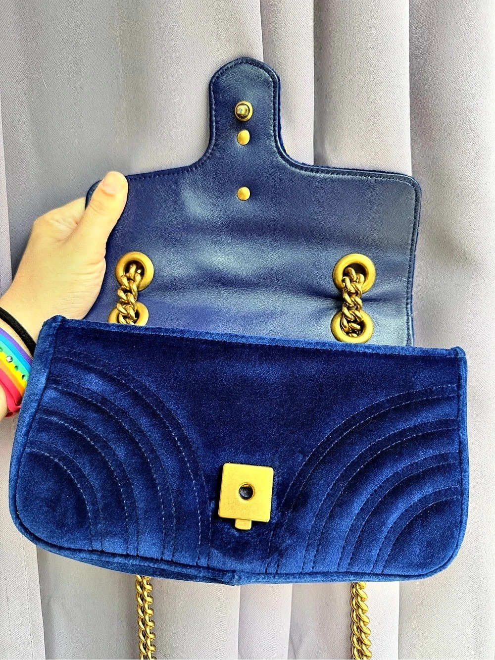 Gucci GG Marmont Velvet Small Shoulder Bag Blue - Picture 6 of 16